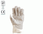150S_Szürke marhahasíték tenyérbéléssel, fehér vászon kézhát, kis méret rakodókesztyű