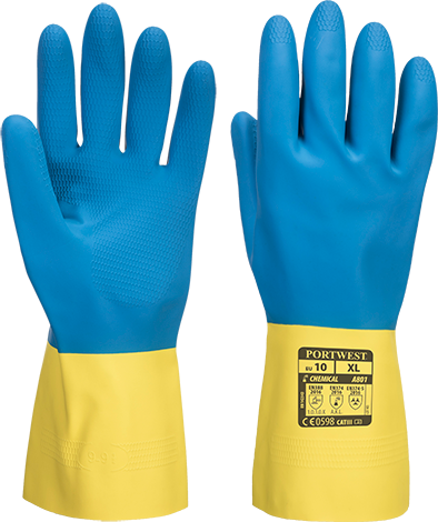 A801_Portwest Vegyszerálló védőkesztyűk Duplán Mártott Latex kesztyű