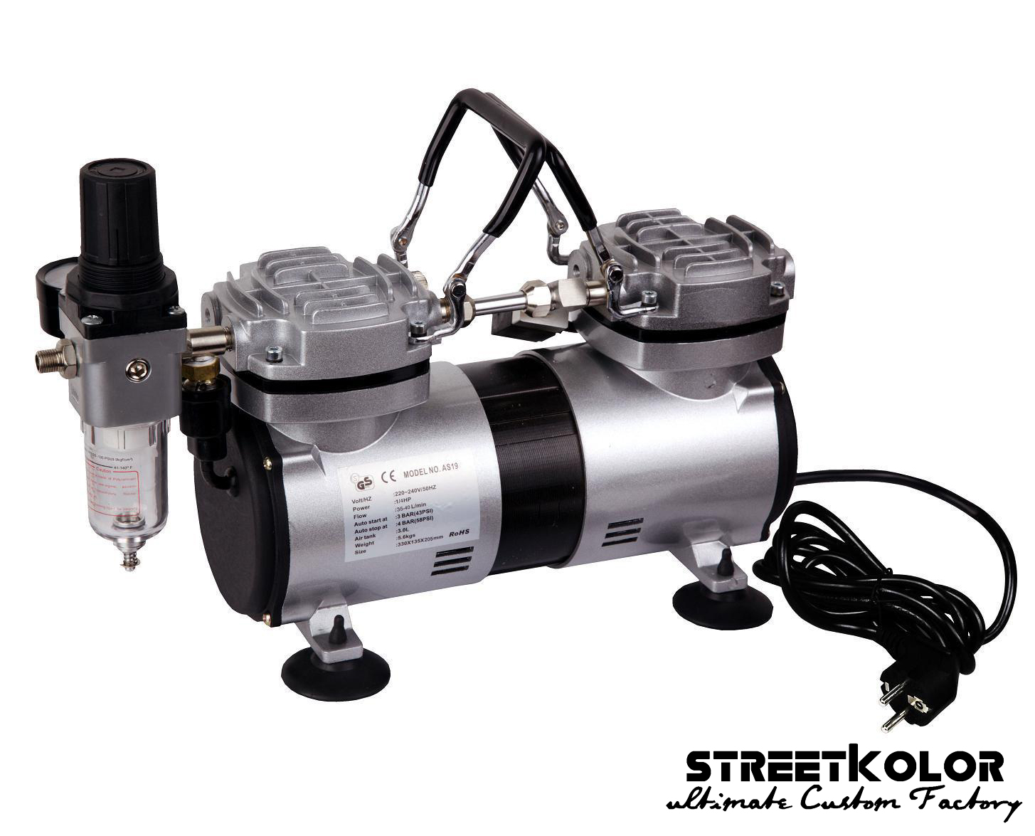 HSENG AS19-2 kéthengeres airbrush kompresszor, 40l/min.