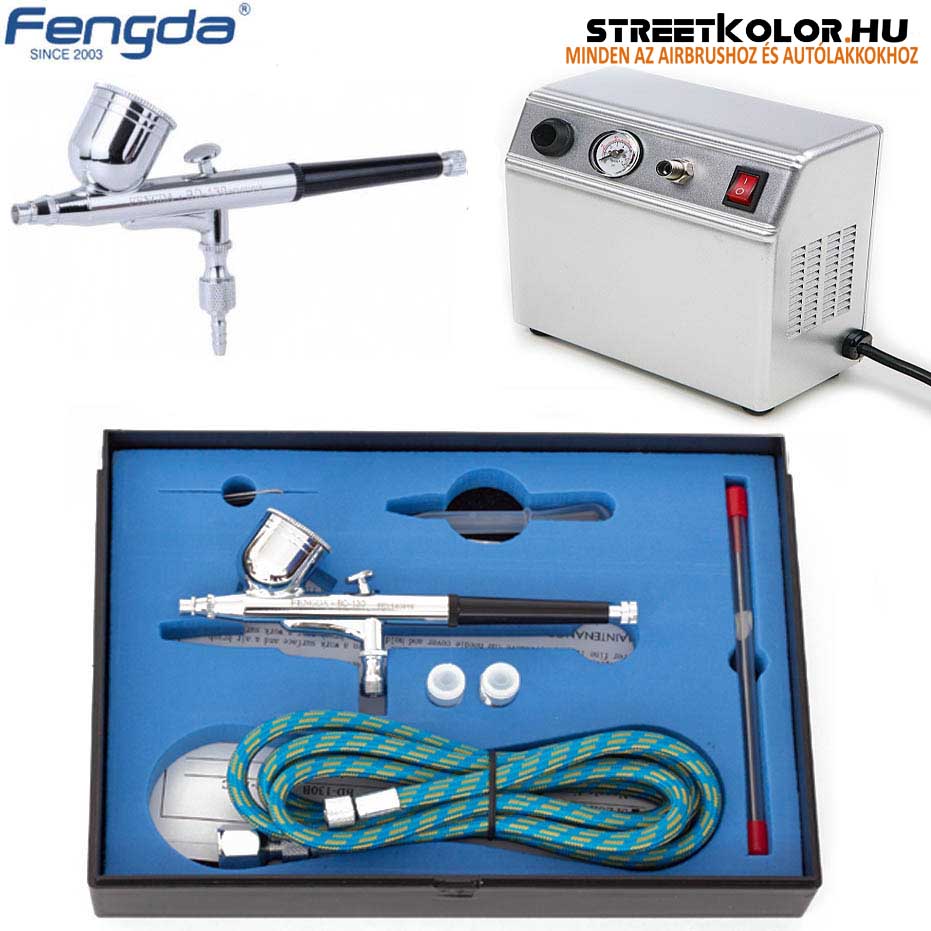 BD-844 airbrush készlet FENGDA AS16-1 kompresszor és BD-130K airbrush pisztoly