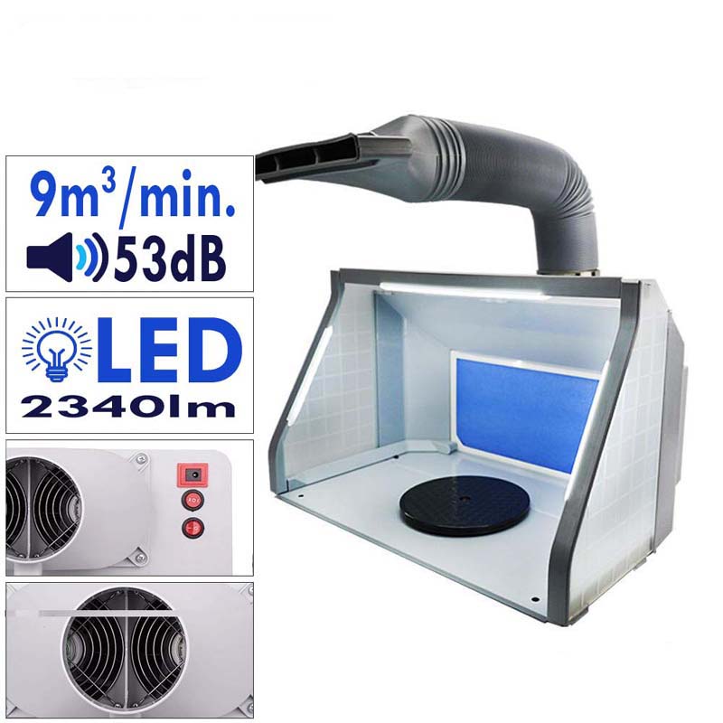 Permeteződoboz 2 ventilátorral, LED világítással és forgó állvánnyal