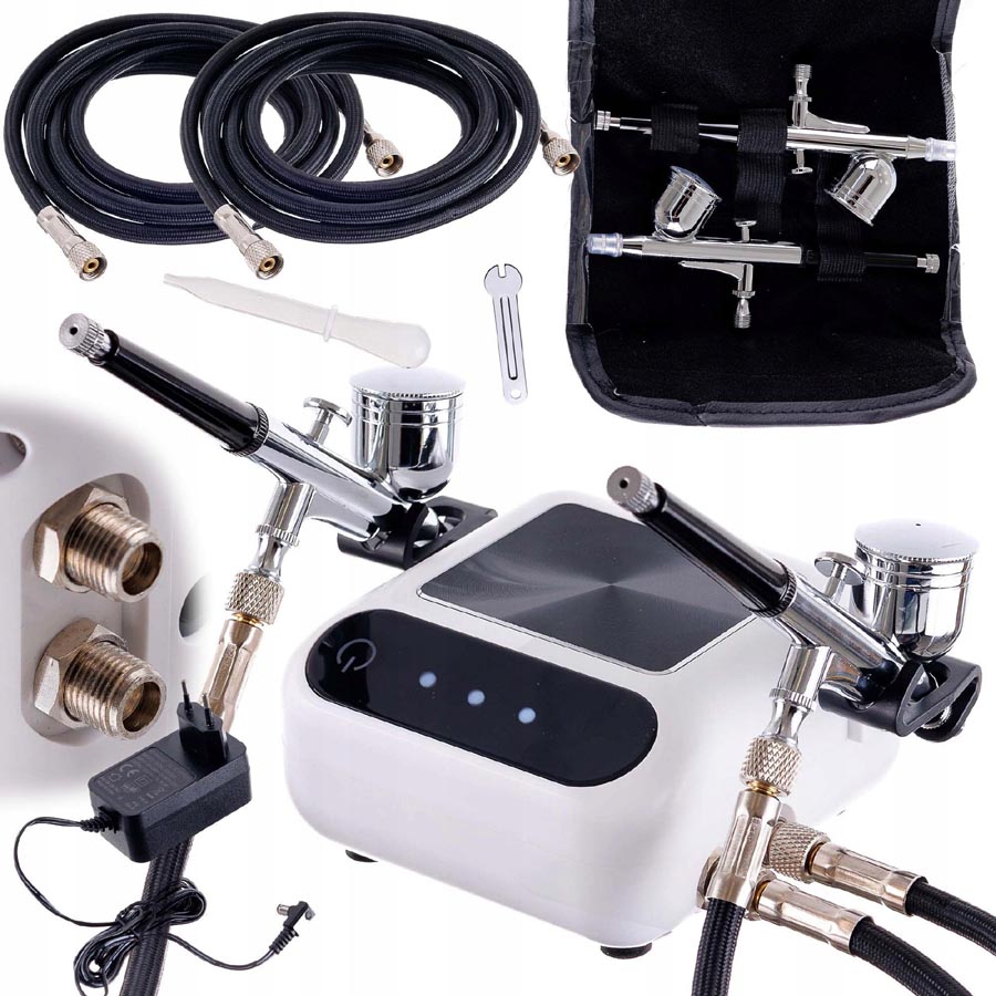 Airbrush készlet OCTAGON HSA9K WHITE kompresszorral és két airbrush pisztollyal 0,3 mm-es fúvókával