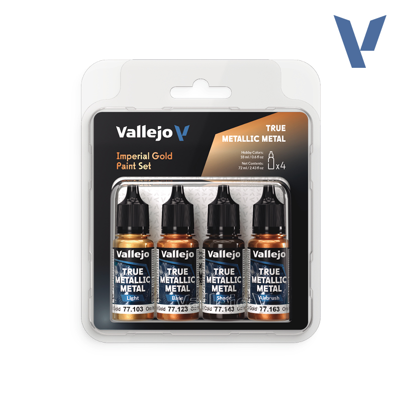 Vallejo 77.252 True Metallic airbrush festékkészlet, Imperial Gold árnyalat, 4x18ml