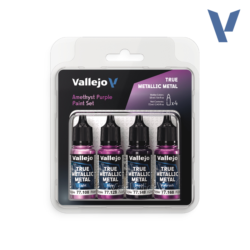 Vallejo 77.255 True Metallic airbrush festékkészlet, Ametiszt lila, 4x18ml