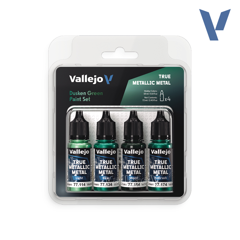 Vallejo 77.257 True Metallic airbrush festékkészlet, Alkonyatzöld árnyalat, 4x18ml