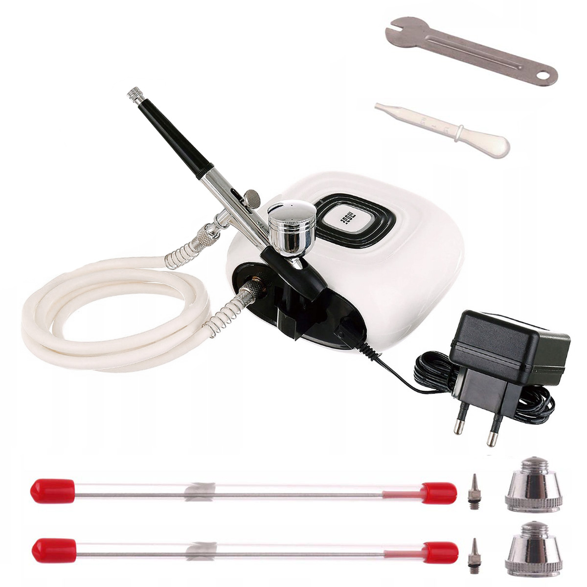 Airbrush szett HS-08 WHITE kompresszorral és HS-30 0,2+0,3+0,5 mm-es airbrush pisztollyal