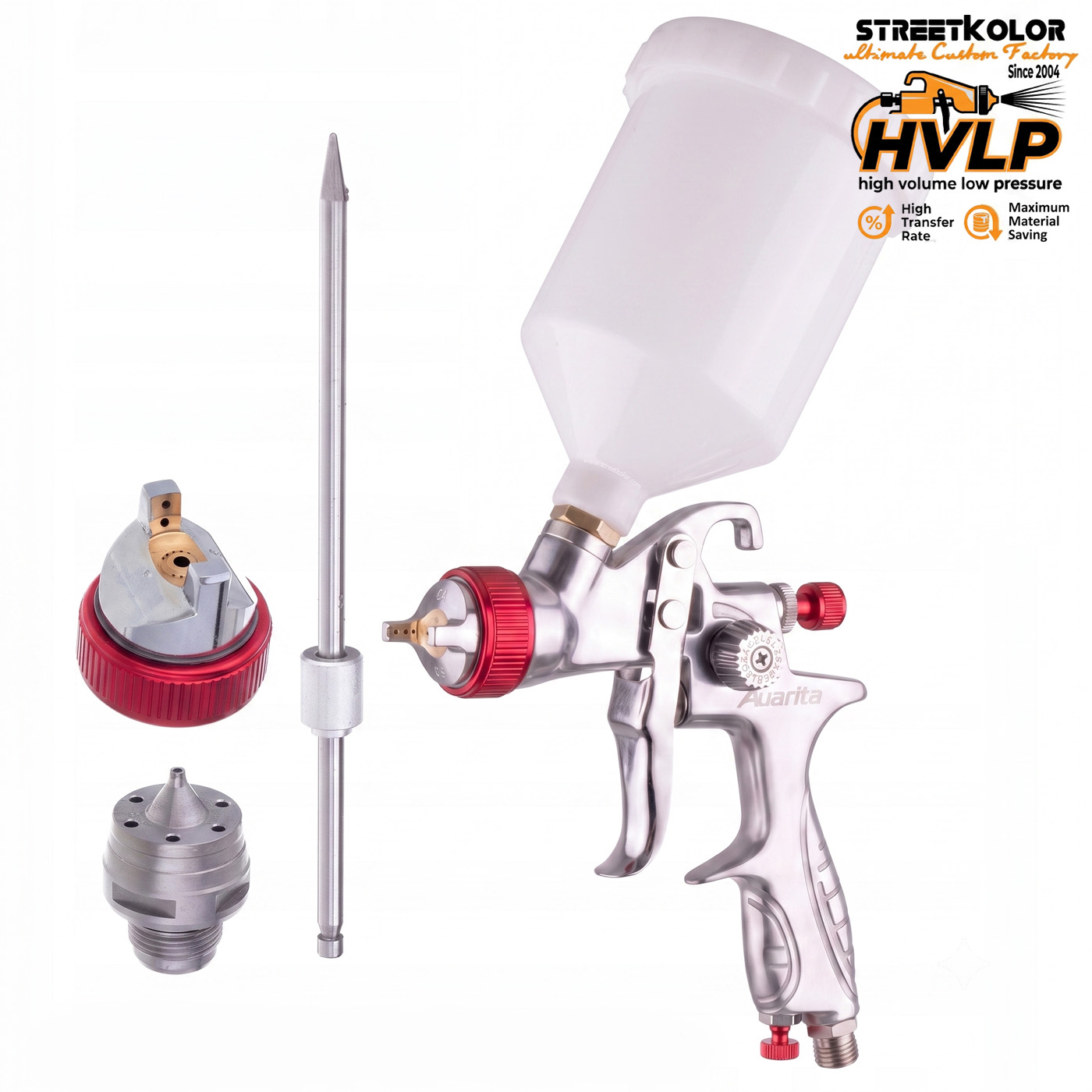 Auarita H-887P HVLP festékszóró pisztoly 1,3 mm + 1,7 mm készlet (170-300 l/perc)