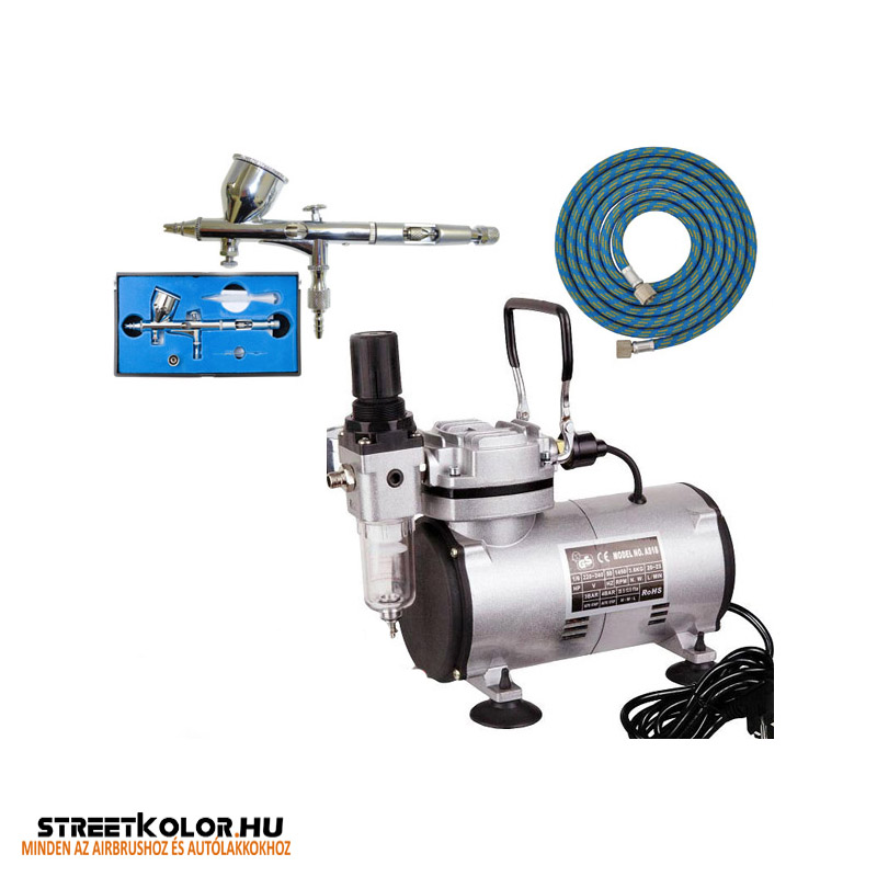 Airbrush szett: AS18-2 kompresszor + BD-180 airbrush pisztoly 0,2mm + cső