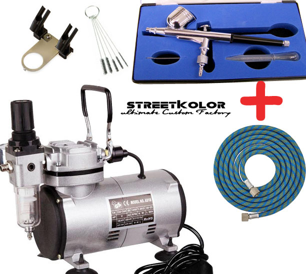Airbrush szett: Kompresszor és BD-130 airbrush pisztoly + cső + állvány + kefék