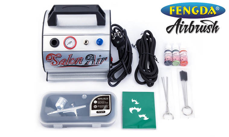 Airbrush készlet: Kompresszor és Airbrush pisztoly BD-130 + tömlő + állvány + 