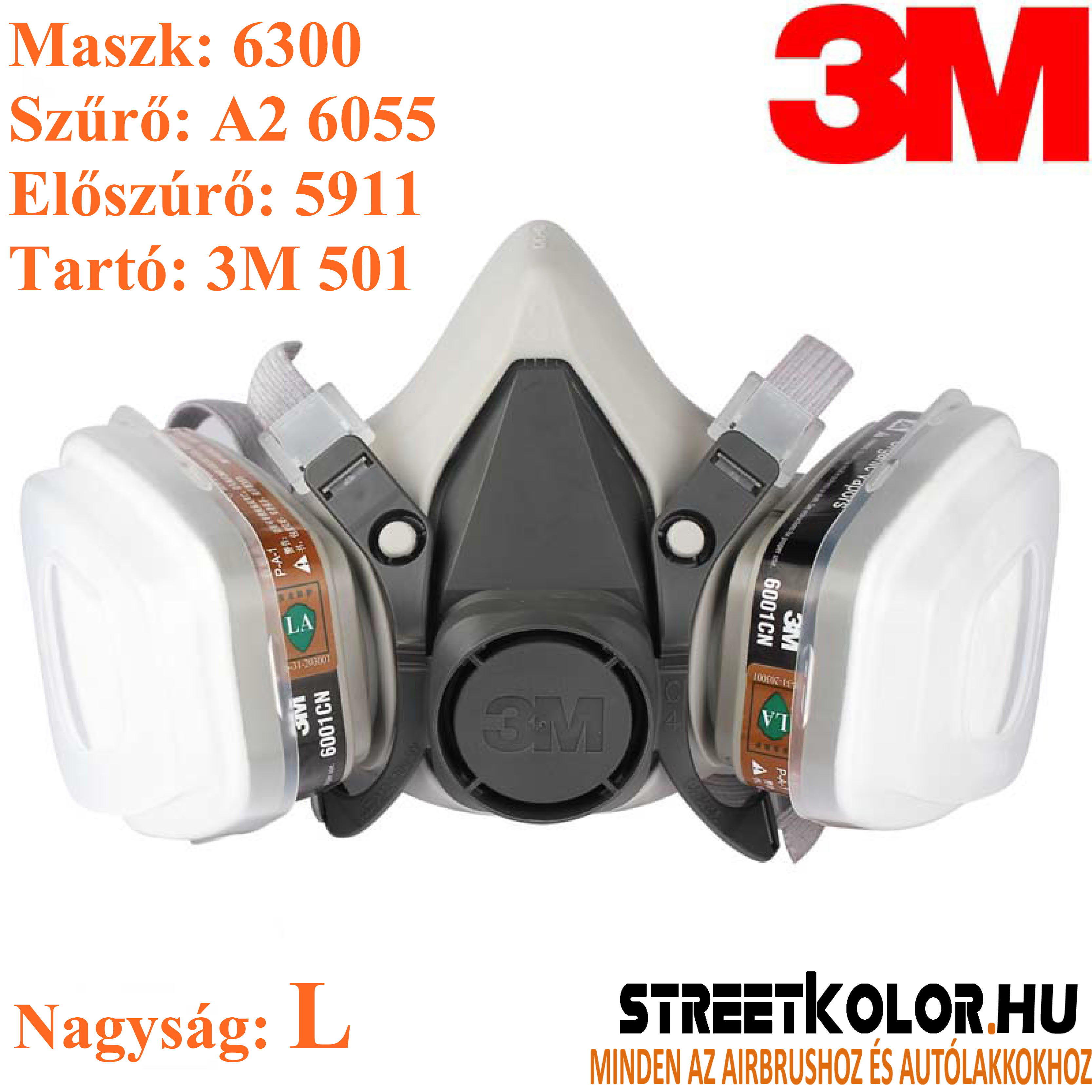 3M™ 6300 Félálarc, 6055 A2 szűrő, 5911 előszűrő, 501 előszűrő tartó