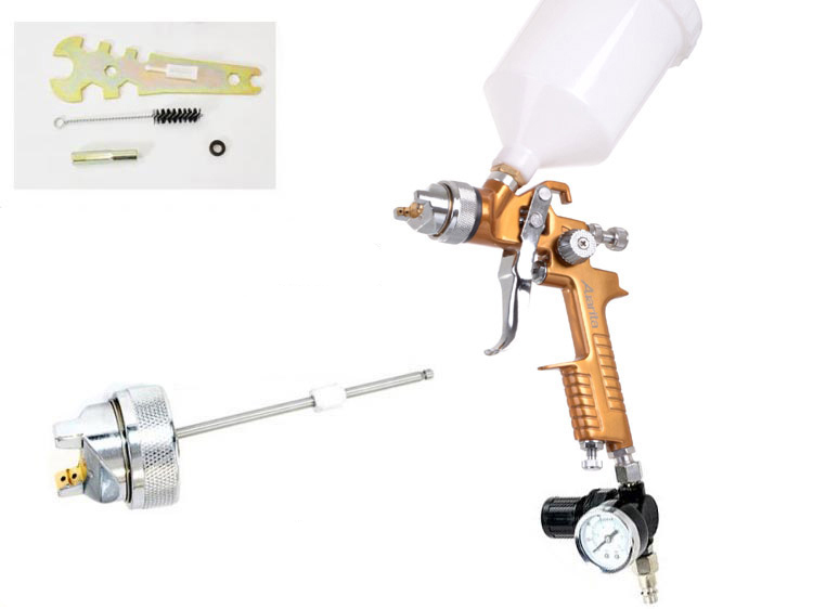 Auarita H-827G HVLP szórópisztoly 1,4mm + 1,7mm + nyomásszabályzó a pisztoly alá