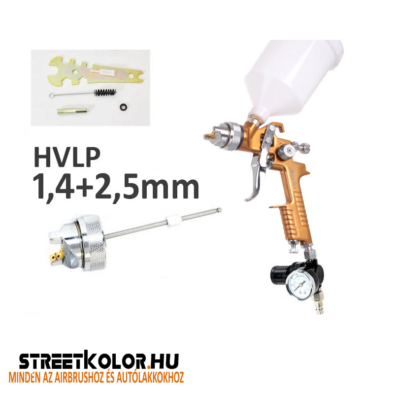 Auarita H-827G HVLP szórópisztoly 1,4mm + 2,5mm + nyomásszabályzó a pisztoly alá