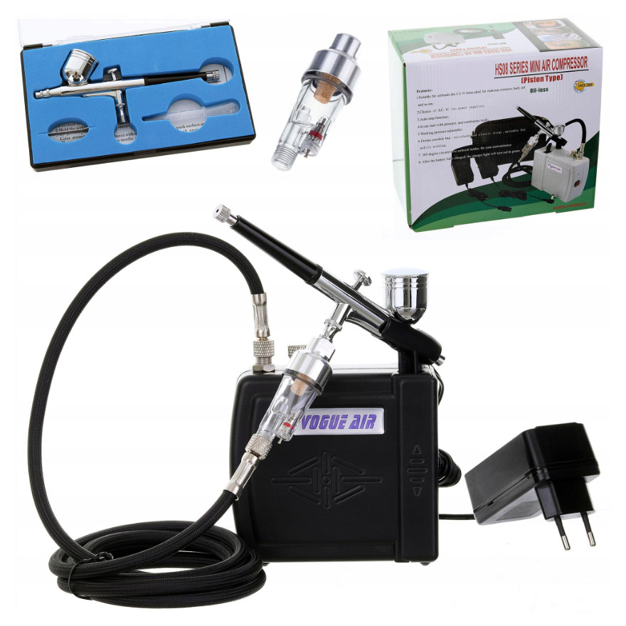 Airbrush szett HS08 kompresszorral és airbrush pisztollyal + miniszűrő