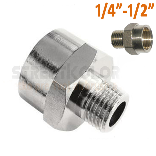 Redukció külső menet G1/4", G1/2" belső menet - Nikkelezett sárgaréz