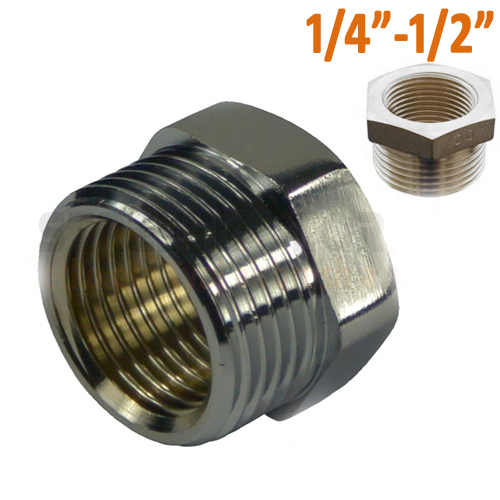 Redukció külső menet G1/2", G1/4" belső menet - Nikkelezett sárgaréz