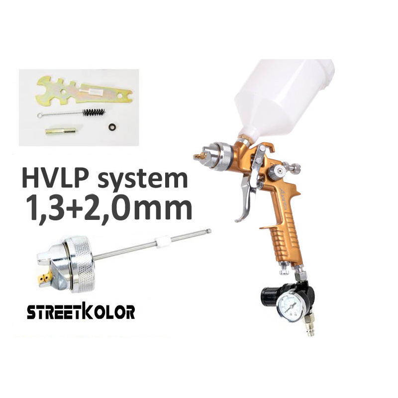 Auarita H-827G HVLP szórópisztoly 1,3mm + 2,0mm + nyomásszabályzó