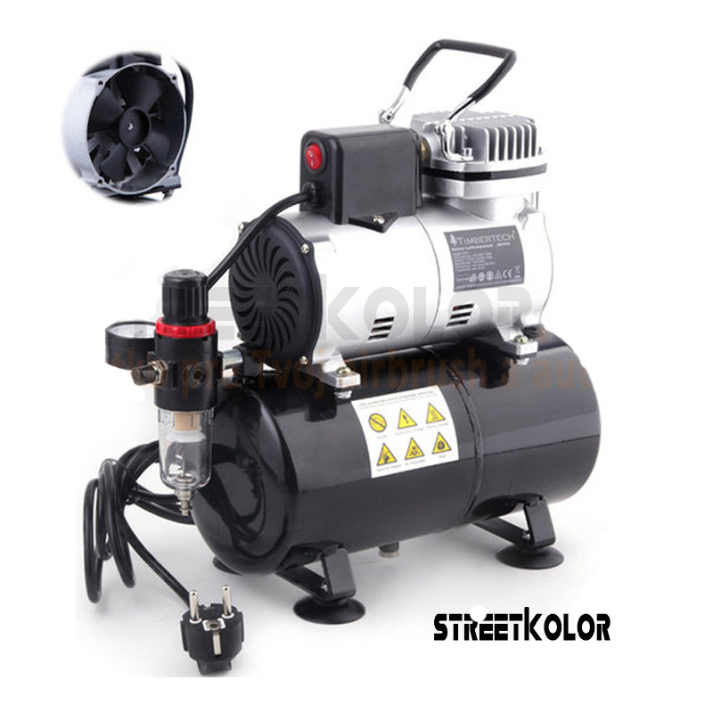 Airbrush kompresszor ABPST08 ventilátorral a jobb hűtés érdekében és 3l légtart.