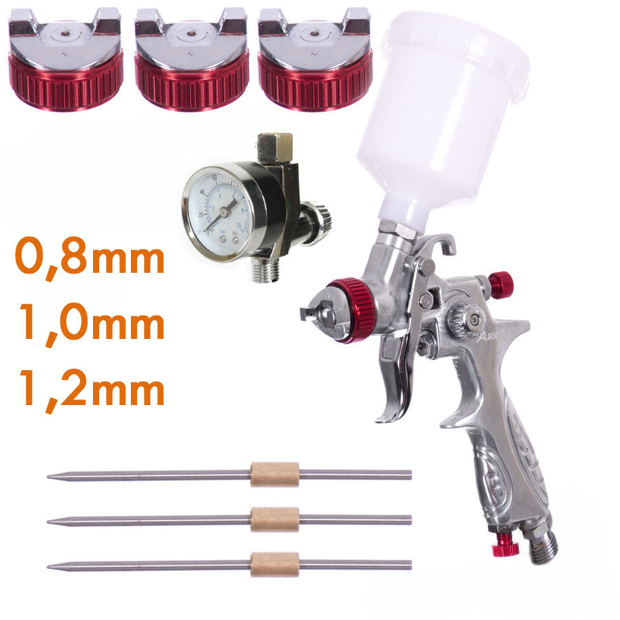 Auarita H-887 HVLP mini szórópisztoly 0,8+1,0+1,2mm + Légnyomás szabályzó 