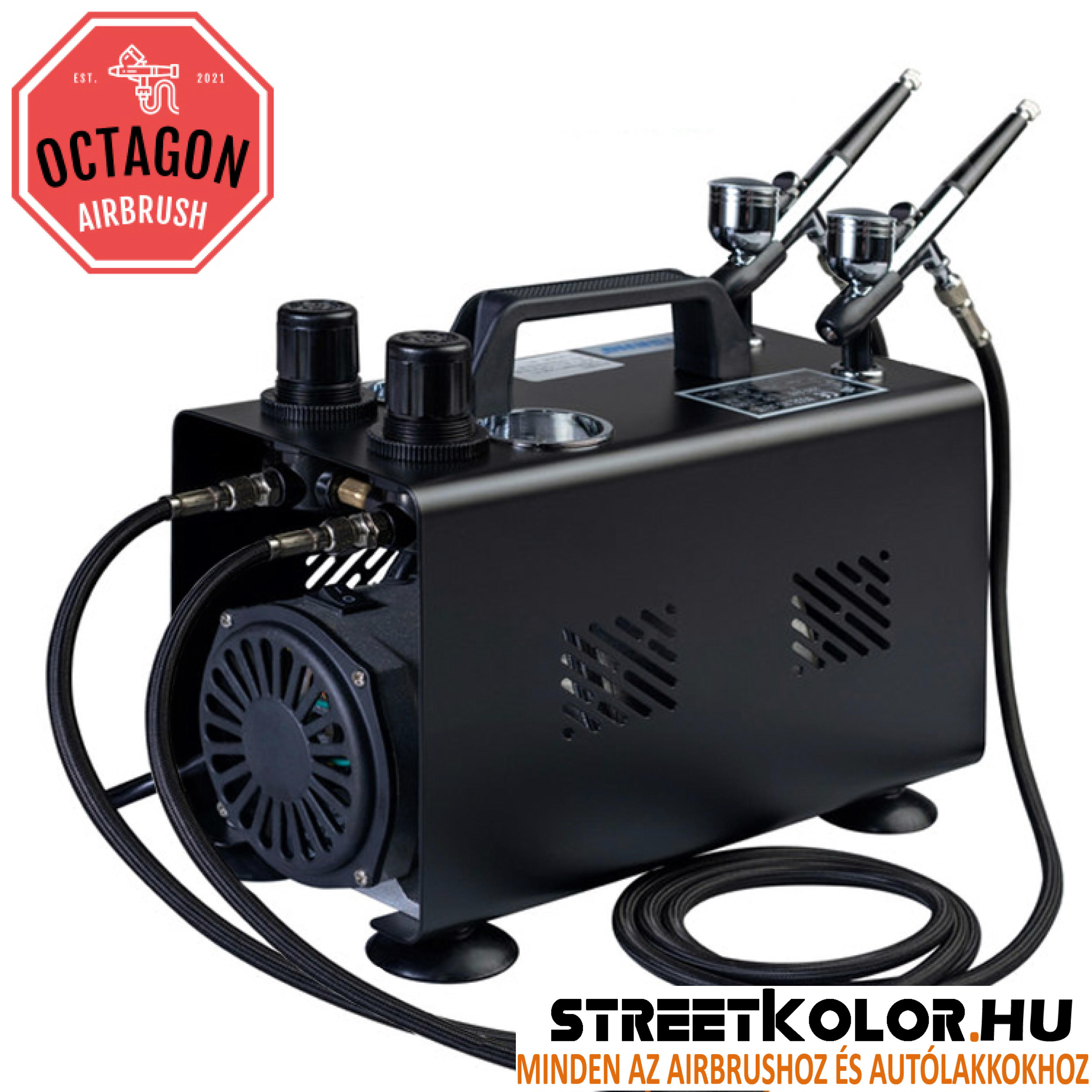 OCTAGON AS-18TA  kompresszor + 2 x  OCTAGON BETA airbrush szórópisztoly 0,3mm