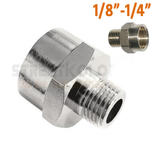 Redukció külső menet G1/8", belső menet G1/4" - Nikkelezett sárgaréz