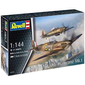 Revell Spitfire Mk.Ia & Hurricane Mk.I modellkészlet, két darabból álló, 1:144 méretarányú, 31 alkatrészből