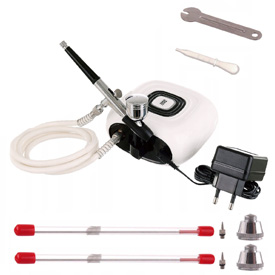 Airbrush szett HS-08 WHITE kompresszorral és HS-30 0,2+0,3+0,5 mm-es airbrush pisztollyal