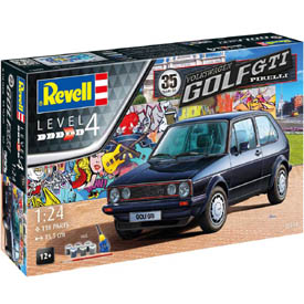 Revell VW Golf 1 GTI Pirelli "50 Years" ajándékszett 1:24, 118 alkatrész + festékek, ragasztó, ecset