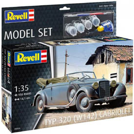 Revell Mercedes Benz TYP 320 (W142) CABRIO makett készlet 1:35, 150 alkatrész + festékek, ragasztó, ecset