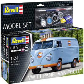 Revell 67726 VW T1 "Gulf" Van makett 1:24, 123 alkatrész + festékek, ragasztó, ecset