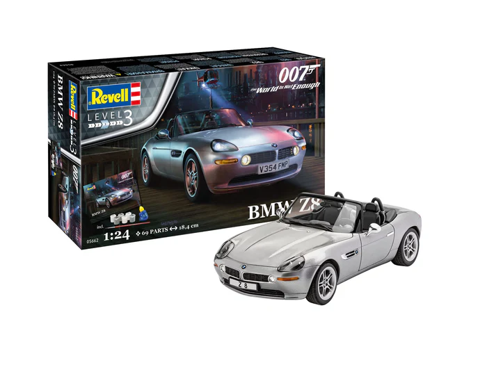 Revell 05662 BMW Z8 James Bond 007 "The World Is Not Enough" Gift Set műanyag autó makett 1:24, 69 elem