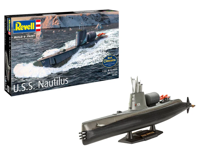 Revell 05184 U.S.S. Nautilus SSN-571 műanyag tengeralattjáró makett 1:305, 55 elem