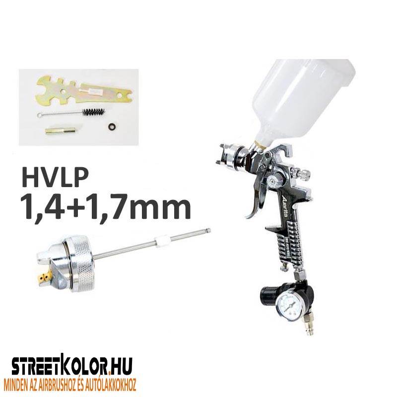 Auarita H-827 CHROME szórópisztoly 1,4mm + 1,7mm +  nyomásszabályzó 