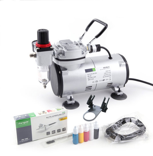 FENGDA airbrush szett: FD18-2 kompresszor és FE-130 pisztoly+cső+kefék+festék