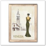 Velence - elegáns velencei nő táblaképen, 15x20cm
