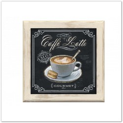 Capuccino-s táblakép, falikép konyhába, kávézóba: Caffe Latte, 20x20cm