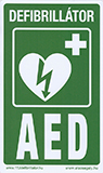 Defibrillátor jelző műanyag tábla "Defibrillátor - AED" felirattal
