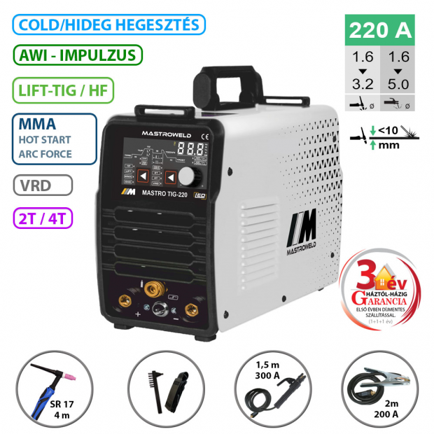 MASTRO TIG-220 DC LED hegesztő inverter (DC-AWI)