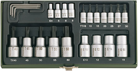 Proxxon 1/4"-1/2" 23 R TX8-TX60 E4-E18 Torx készlet 23.102