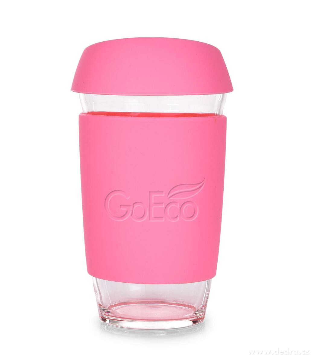 GoEco® KELIMERO® Üveg bögre szilikon pánntal és fedéllel 500 ml - rózsaszín