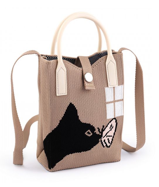 Gyerek textil táska macskás 12x18 cm - Barna