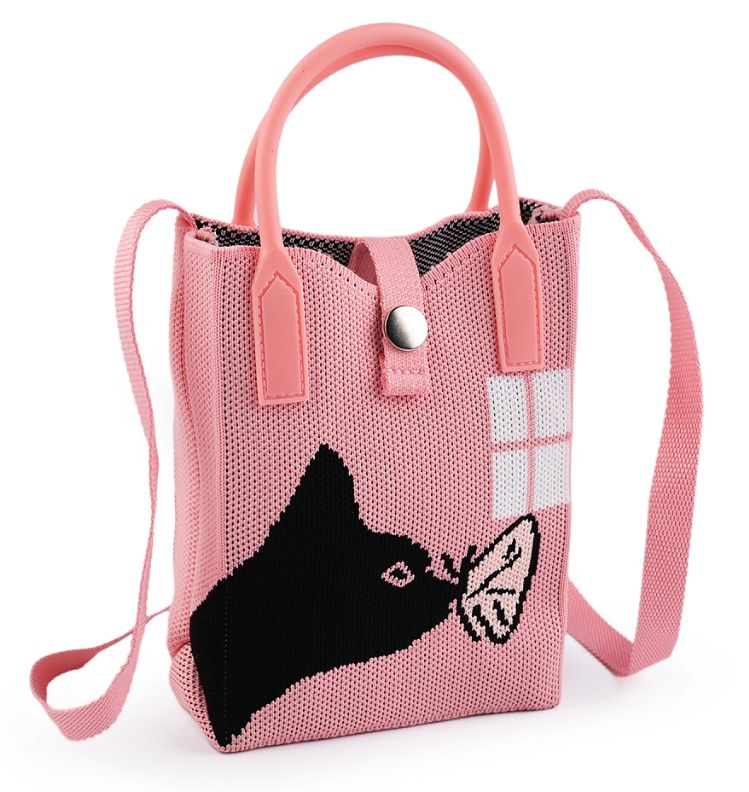 Gyerek textil táska macskás 12x18 cm - Rózsaszín