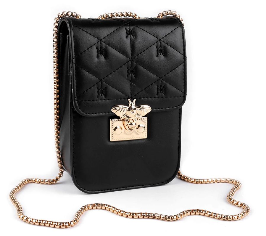 Női crossbody táska méhecskével 13x18,5 cm - Fekete